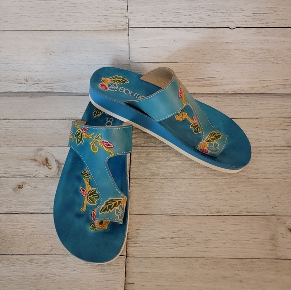 40% OFF SALE-CORKYS- DOROTHY TURQUOISE FLORAL SANDALS - Picture 2 of 7